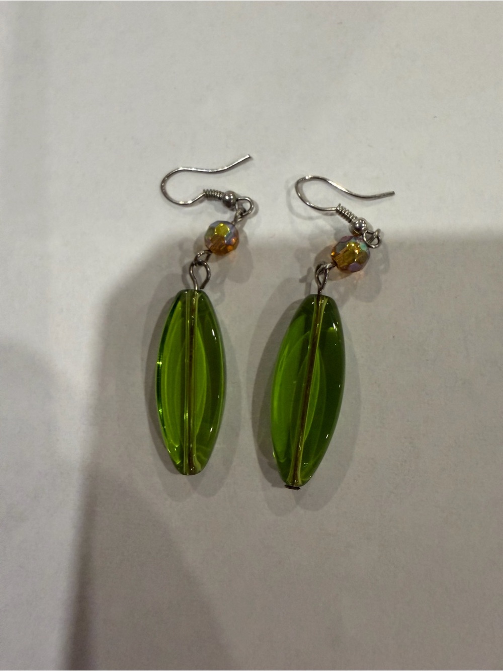 Green Glass Dangle Earrings - Unbranded